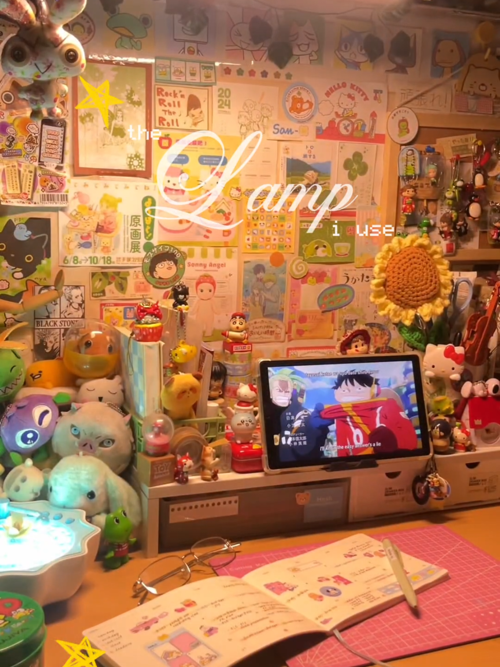 the biggest factor to my cozy and warm space 🌤🌿 attached my anpanman magnets on it >𐃷<⭑.ᐟ #desklamp #desksetup #cozydesk 