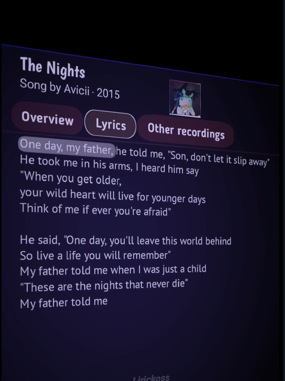 The night 😔🎶 #lyrics #lyricsmusic #lyricsvideo #music #song #thenights #avicii #fypforyoupage #fypforyou #lirickoss 