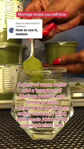 Delicious Moringa Recipes You'll Love    Add a teaspoon Moringa powder in a glass of warm water add lemon to taste mix and drink #moringa, #healthyeating, #superfood, #EasyRecipe, #foodtutorials