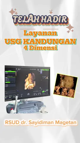 Halo Sahabat Sehat,  RSUD dr. Sayidiman Magetan mempunyai layanan terbaru, yaitu layanan USG KANDUNGAN 4 DIMENSI ..  Yuk jangan ragu lagi untuk konsultasi kesehatan ibu dan janin di Klinik Kandungan RSUD dr. Sayidiman Magetan. #usg4dimensi #klinikkandungan #rsudsayidimanmagetan