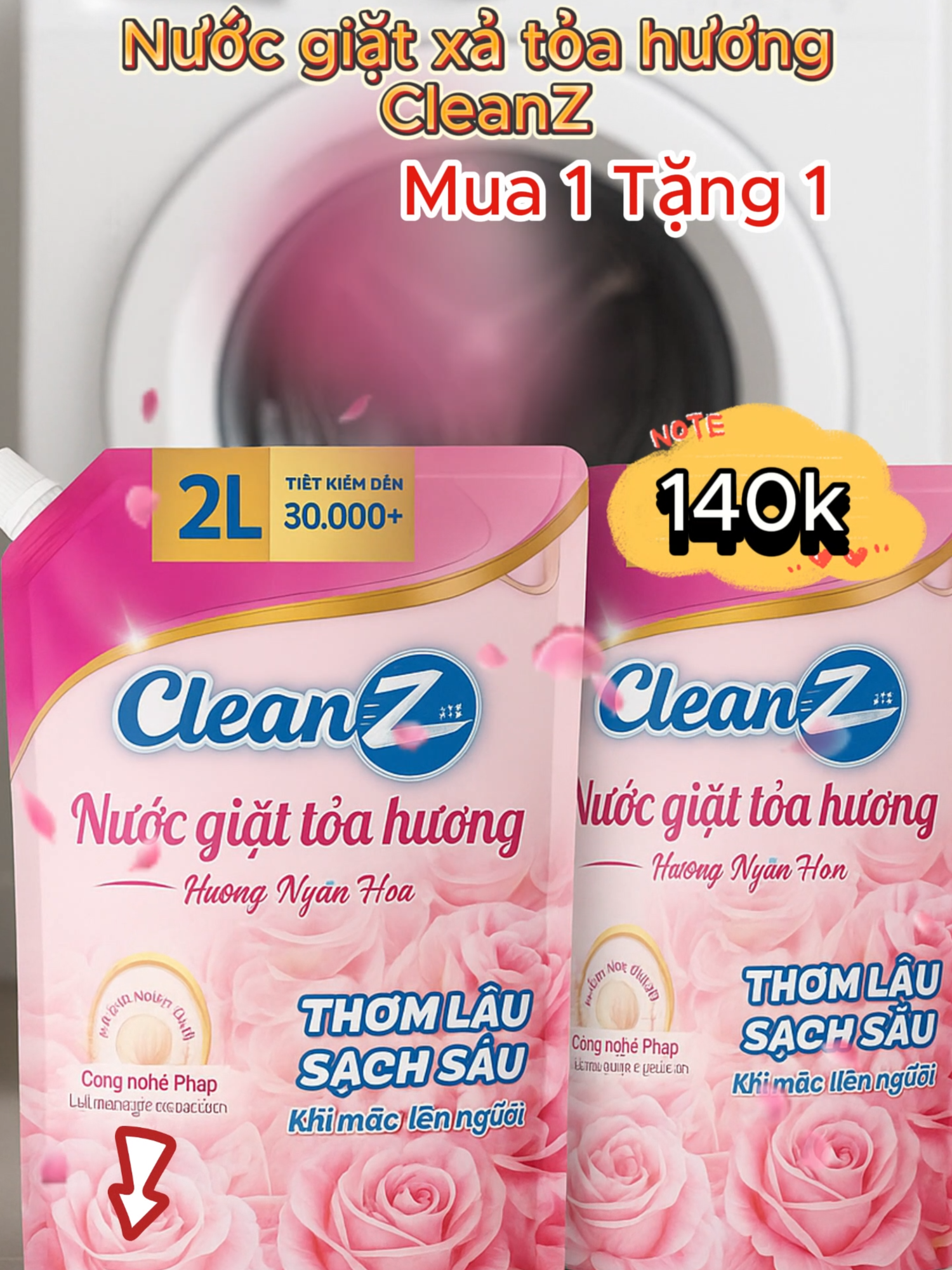 (Mua 1 Tặng 1) Nước giặt xả tỏa hương CleanZ đánh bay vết bẩn, hương thơm mềm mại 2L (Túi) ##nuocgiat #nuocgiatxa #nuocgiatquanao ##xuhuong #xuonghuongtiktok #xuongkhop