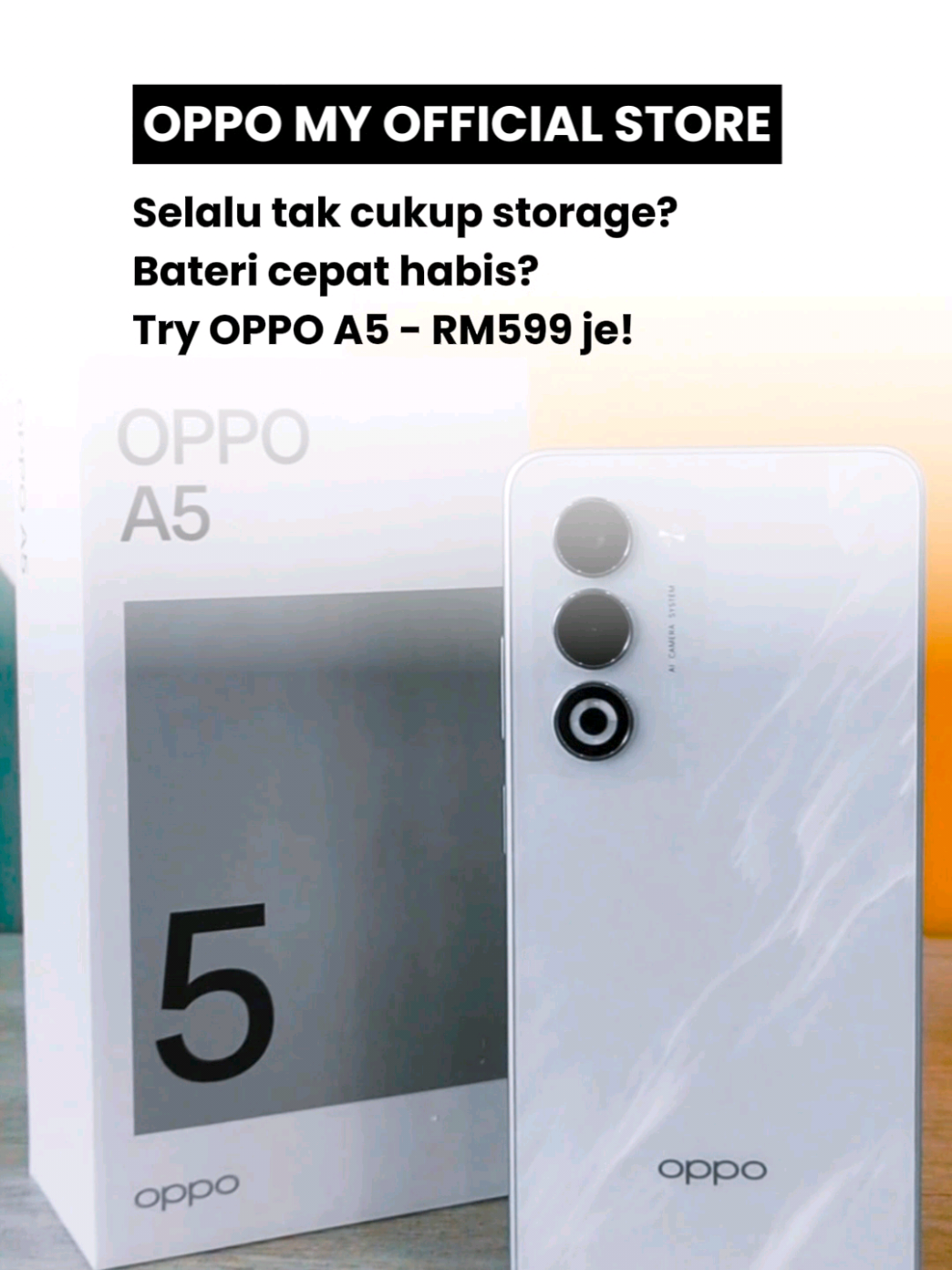 Selalu tak cukup storage? Bateri cepat habis? 📱 Try OPPO A5 4G (8+256GB) – RM599 je! 🔋 6000mAh + 45W Fast Charging – tahan seharian! 📦 COD pun boleh – bayar masa sampai! 💧 IP65 Kalis Air & Habuk – lasak & tahan lama 🌞 1000nits Paparan Terang – bawah matahari pun clear! #OPPO #OPPOMY #oppomyofficialstore #oppophone #OPPOA5 #COD #IP65 