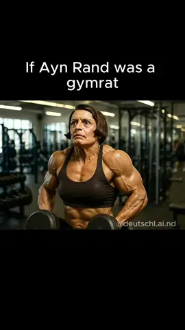 Philosophers as Gymbros series: Ayn Rand.  Tag a gym sister 🏋‍♀️⬇️ Veo 3 wouldn't let me do proper shrugs. 🤷🏻‍♂️ #aynrand #atlasshrugged #thefountainhead #laissezfaire #gymrat #viralai #veo3