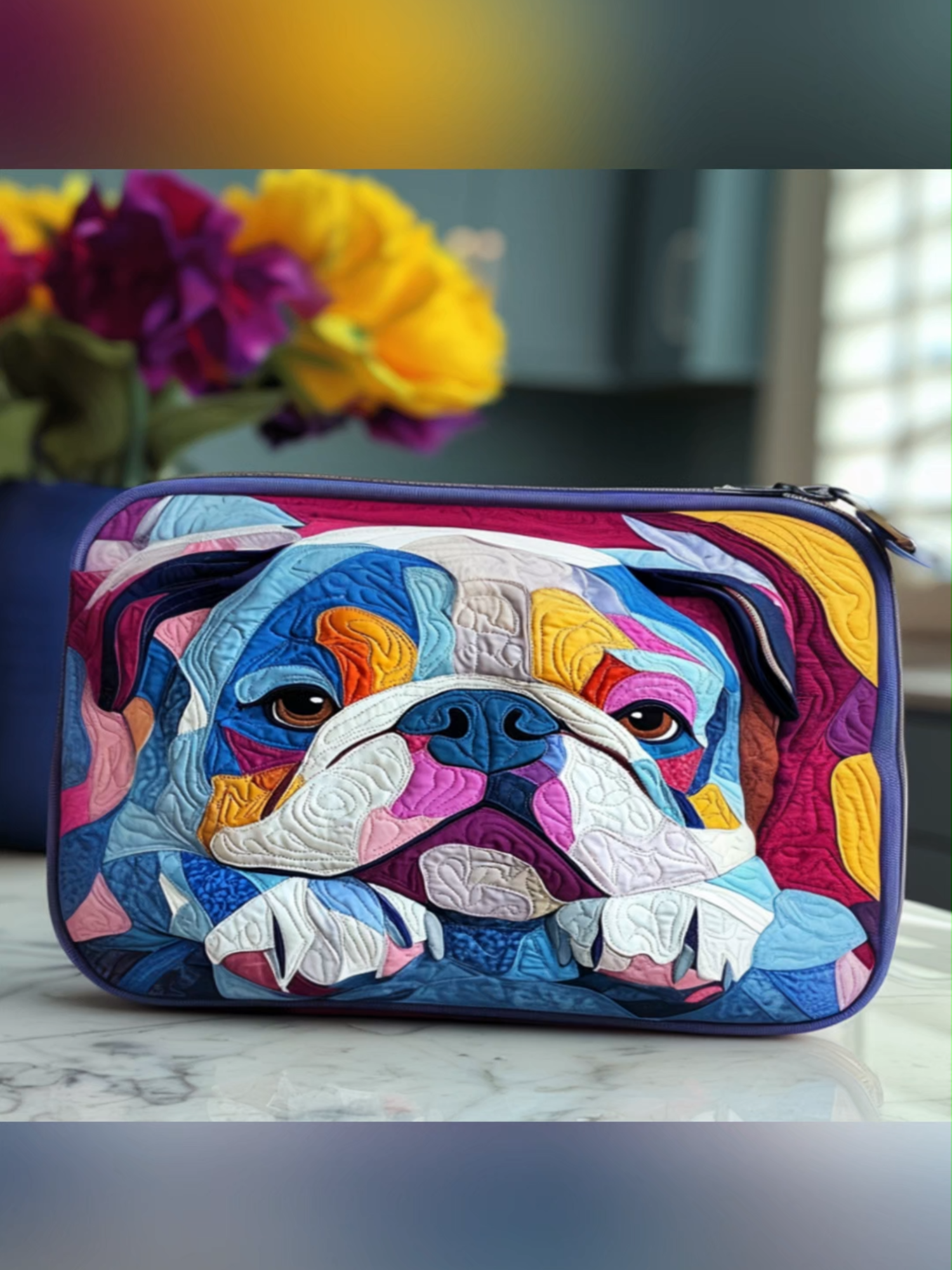 Bright Bulldog Quilted Zipper Pouch #quilted #zipperpouch #Vantique