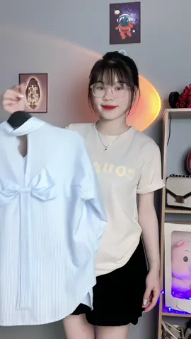 Áo Sơ Mi đính nơ đằng sau 🎀#ngocngoan🦋 #xuhuongtiktok 