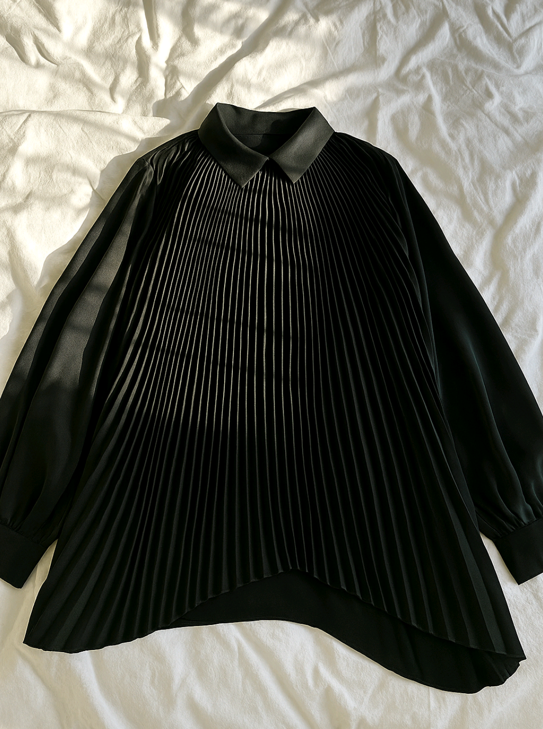 Black Pleated Flowy Blouse 