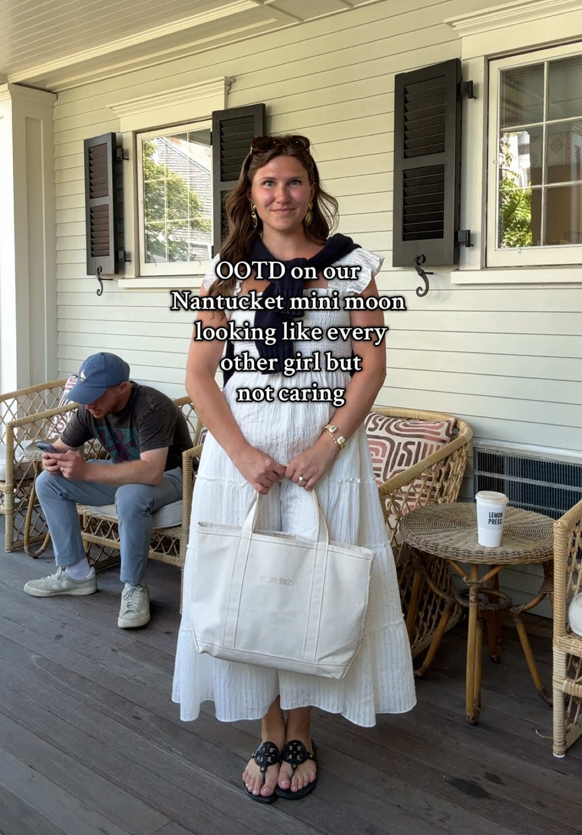 Little OOTD on our Nantucket mini moon featuring my summer uniform of a @Hill House dress #OOTD #minimoon #nantucket #fitcheck #outfitoftheday 