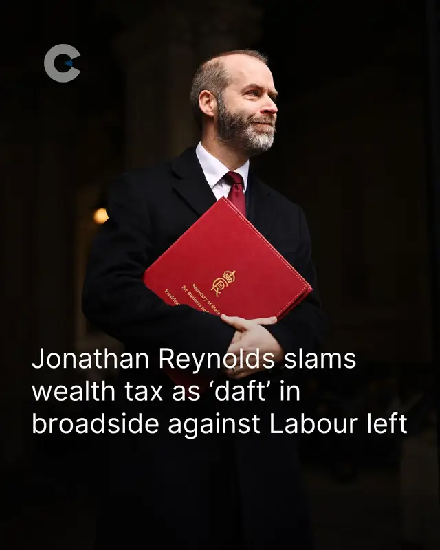 Jonathan Reynolds has dismissed the prospect of a wealth tax as “daft”, amidst repeated warnings from the City that the policy would damage the UK economy. In a podcast interview with GB News, the business secretary told those on the left of the Labour Party: “Get serious!” Reynolds insisted that much of Labour policy already constitutes taxes on the wealthy. He said: “This Labour Government has increased taxes on wealth as opposed to income – the taxes on private jets, private schools, changes through inheritance tax, capital gains tax.” 🔗 Tap the article link below for the full story 👇 #unitedkingdom #news #politics #labourparty #economy #business #finance