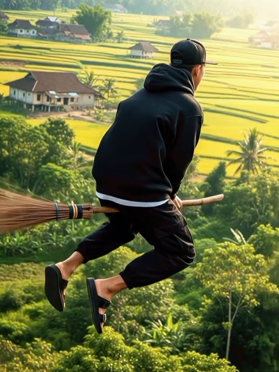 Harry Potter dengan kearifan lokal V2... #flying #flyingbroom #terbang #fypage #fyppppppppppppppppppppppp 