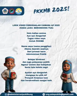 📣 CAMABA AP 2025 MULAI UNJUK DIRI NIH! Lewat video perkenalan kreatif, mereka ngenalin diri sambil nyanyi pakai nada Berondong Tua 🎶 Dari berbagai daerah, dengan semangat yang sama: BANGGA JADI BAGIAN DARI ADMINISTRASI PUBLIK UNG! ikuti terus keseruan PKKMB tingkat jurusan! Siapa tahu, dari mereka ada calon-calon pemimpin masa depan 💼 . . follow akun ig @administrasipublikung #PKKMB2025 #Universitasnegerigorontalo #FakultasIlmuSosial #BimaTala