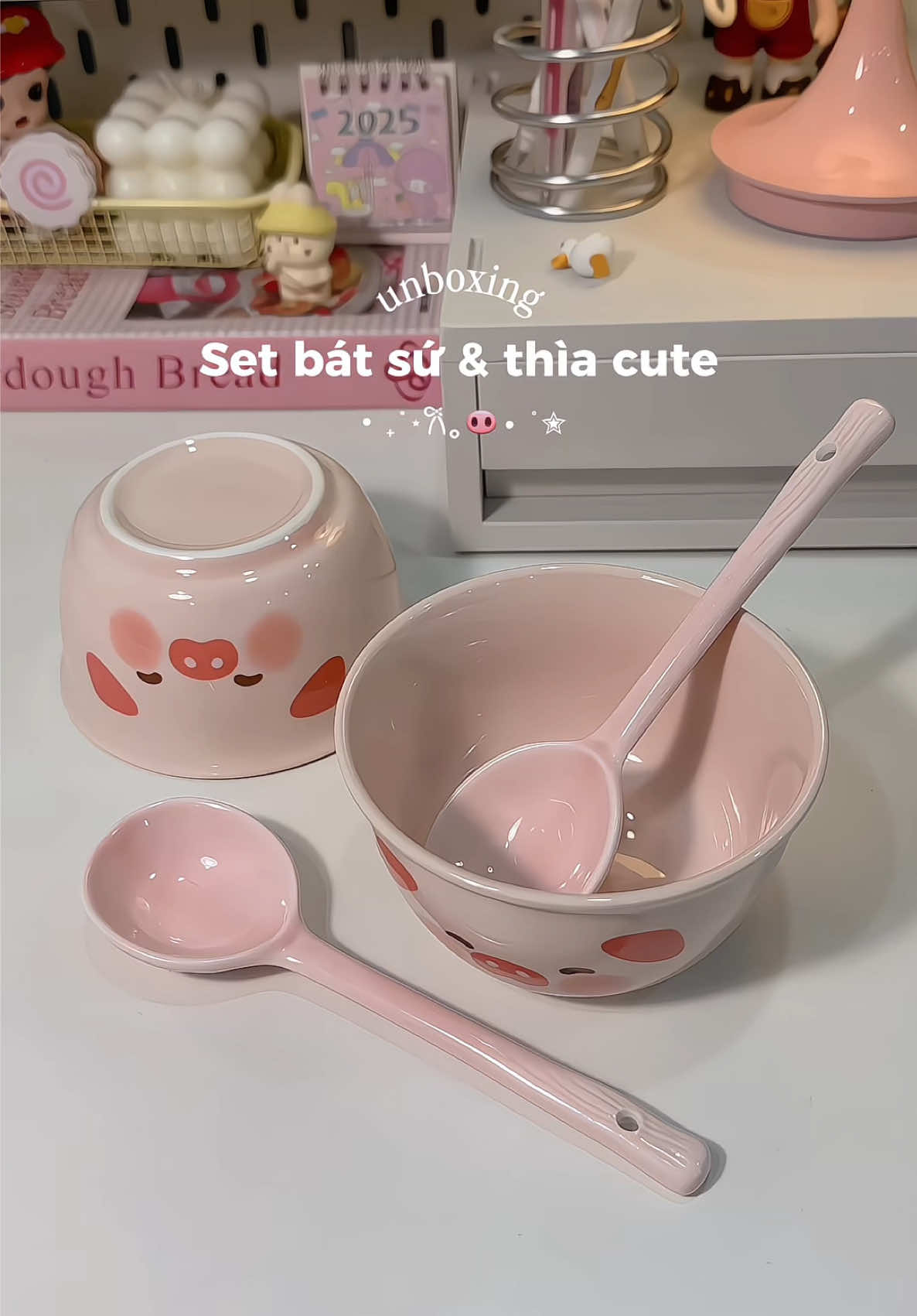 Set 2 bát sứ kèm 2 thìa cute 🐽 #setbatsu #batsu #batancom #setbatsucute #dogomsu #batsukemthia #chenancom #ceramics #setbatsuandam #dodungnhabep #dogiadung #unboxing #xuhuong #hottrend #biunie206 #viral 