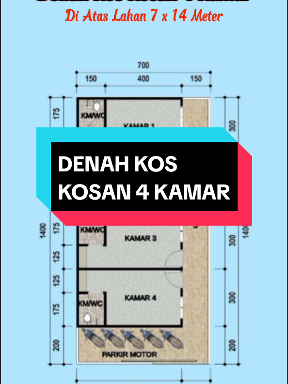 DENAH KOS KOSAN 4 KAMAR Diatas lahan 7x14 Meter. #denahrumah  #denahrumahminimalis  #rumahsederhana  #koskosan  #thewinnerarchitect 