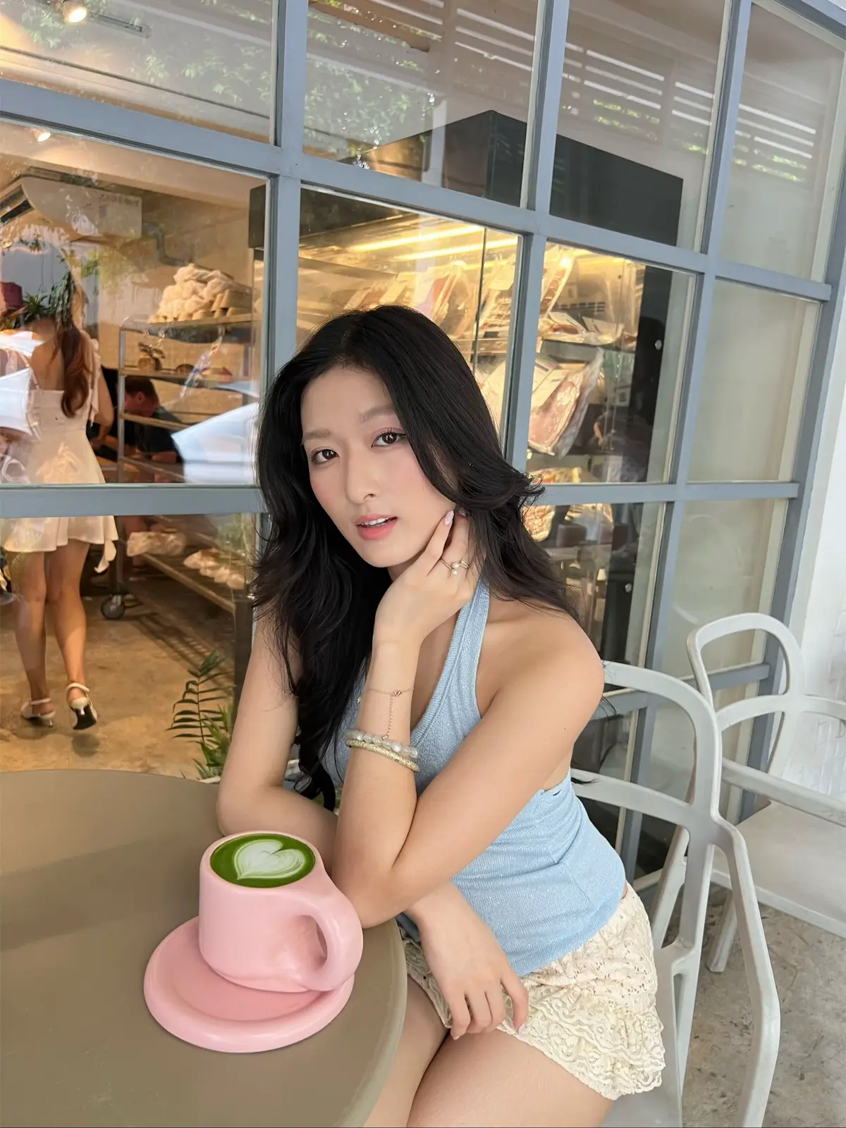 มัจฉะแก้วชมพูเลยล่ะ #larderbkk #matcha #brunch #คาเฟ่กรุงเทพ #fyp 