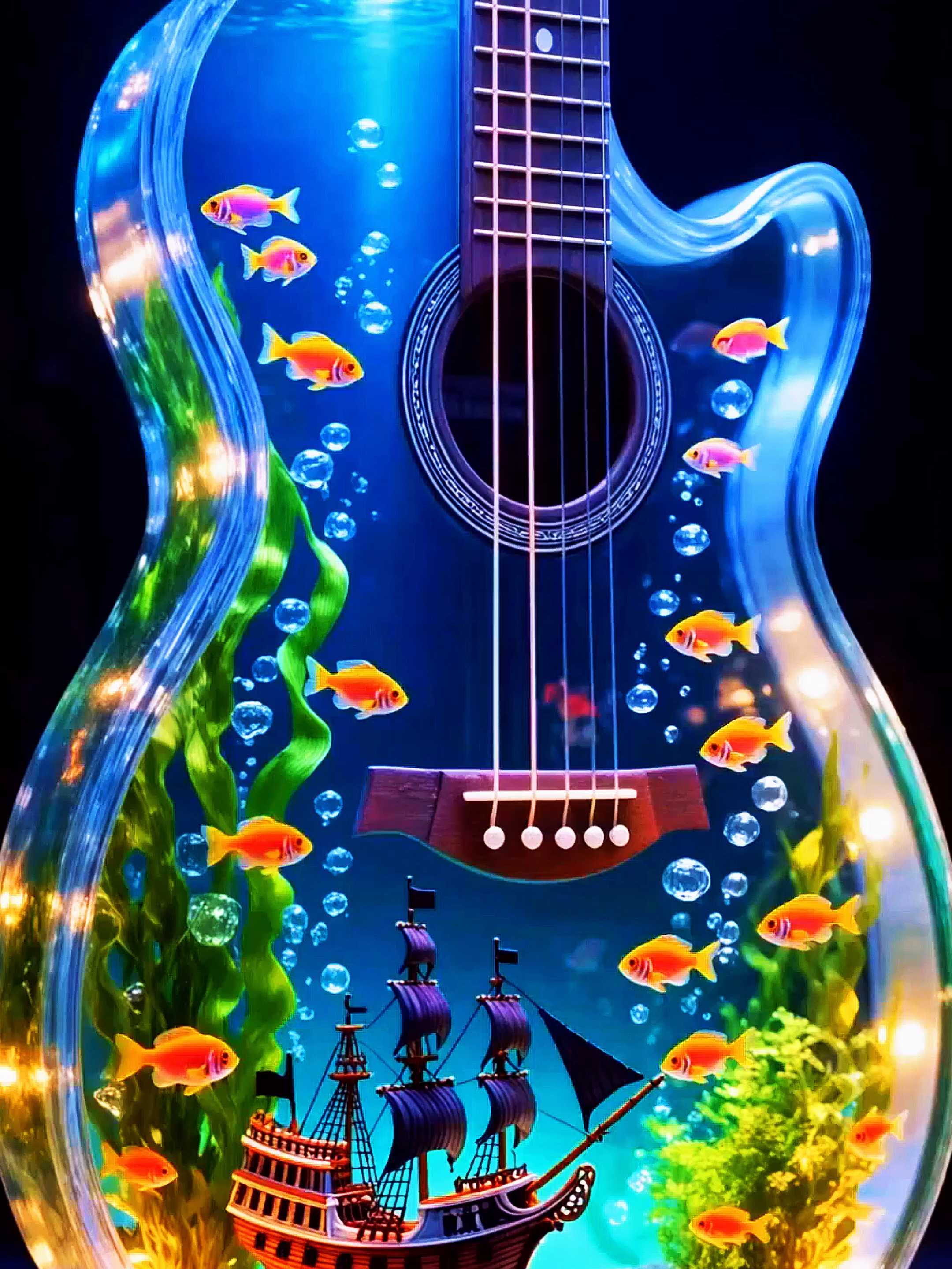 Guitar-Shaped Aquarium colorful fish swimming gracefully. #livewallpaper #4klivewallpaper #livewallpapers #livewallpaper4k #wallpaper #wallpapers  #guitar #aquarium @4kwallpaperlive2