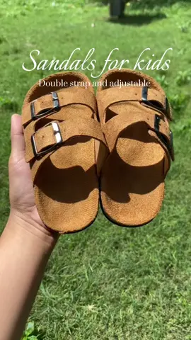 Double Strap Adjustable Metal Buckle Leather Slipper For Boys And Girls✨#fyp #slipers #sandalsforkids 