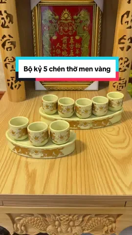 Bộ kỷ 5 chén nước thờ cúng men vàng, kỷ chén thờ cúng Bát Tràng #kychen #bokynuoc #dotho #dothocung 