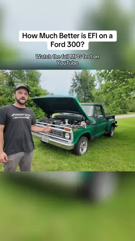 We swapped the carb for EFI on this Ford 300 F100. Today we’re testing how much the MPG improved.  Full video’s on YouTube right now — just dropped.  #F100 #Ford300 #EFI #FiTechEFI #MPGTest #YouTubeCarContent #ClassicTruck #TruckTok #CarGuyTikTok #HoodBillyGarage #MPGChallenge #WatchOnYouTube #MPGTestDrive