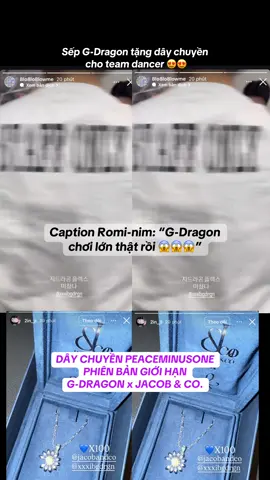 G-DRAGON tặng dây chuyền hoa cúc ra mắt cùng JACOB & CO. cho team dancer 😍. Ảnh đỉnh quá chời ơi, ảnh không hơn thua, ảnh hơn hẳn 🤩, em nữa sếp ơi, tuyển em về tấu hài mỗi ngày cũng được nữa sếp ơi 🤡 ————— Thông tin trên thịtrường thì: Khoảng 1.200USD (khoảng gần 31triệu đồng) cho phiên bản bạc, có thể cao hơn cho phiên bản vàng trắng. ————— Caption Romi-nim: “G-Dragon chơi lớn thật rồi” 😆 #gd #gdragon #bigbang #fyp #foryou #viral #trending #hot 