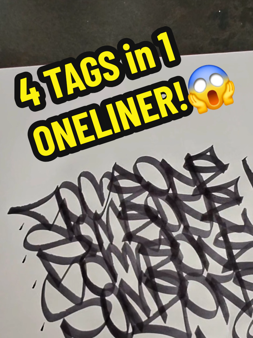 4 in 1 tag in one go! ONE LINER! #tagging #handstyle #graff #streetart #ART #lettering #tags #graffitiart 