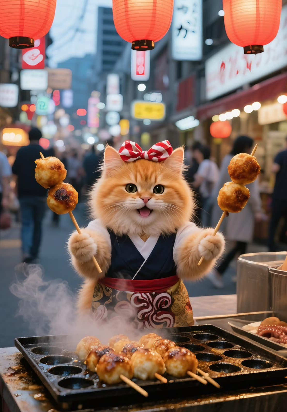 Persian kitten already owning Dotonbori. Her paws are small, but her takoyaki? Big on flavor. Smile included, no extra charge. ✨ #LittleBoss #Takoyaki #cat #cats #catsoftiktok #catai #ai #kuching #fyppppppppppppppppppppppp #orangecat #cattok #cutecat #oyen #catlover #bulus #fyp #kitten 