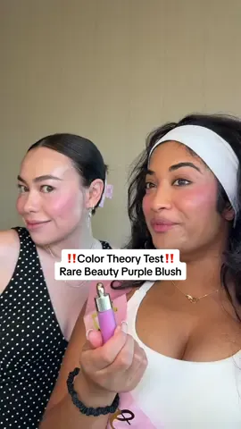 DID WE FIND A BLUSH THAT ACTUALLY LOOKS GOOD ON BOTH OF US⁉️👀 #colortheorytest with @Rare Beauty new purple blush in spirited!! @jazzi manalo 💄  #colortheory#rarebeauty#purpleblush#browngirlmakeup#blushtok 