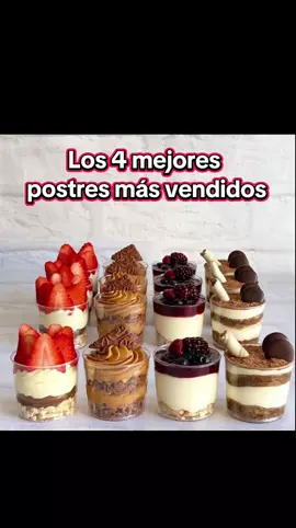 🍰 Ingredientes por postre: 1. Vasito de Fresas con crema Base: galleta triturada Capa 1: crema chantilly Capa 2: ganache suave de chocolate con leche Decoración: fresas  2. Vasito de Arequipe con galleta  Base: galleta de chocolate triturada Capa 1: crema de arequipe Capas alternadas: más galleta + más arequipe Decoración: galleta partida 3. Vasito de Cheesecake con frutos rojos Base: galleta triturada Capa 1: mezcla de cheesecake sin hornear (crema de leche+ leche condensada + gelatina sin sabor) Capa 2: mermelada de frutos rojos Decoración: moras, arándanos y frambuesas 4. Vasito de Tiramisú Base: bizcocho humedecido en café Capas: crema + bizcocho Toppings: cacao en polvo, rollitos de chocolate blanco y discos de chocolate 🥰Dale like si te antojaste ✅Sigueme para más postres que si se venden 🤩🥳 #postresenvaso #cheesecake #delicious #emprendedor #postresfaciles #Love #tiktok 