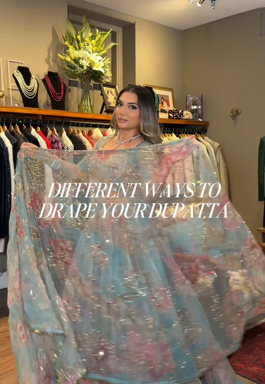 Different ways to drape your dupatta 🤍  Model @kajal ⚡️  Jewellery @Anees Malik Jewellery  Stylist @Amiriq21  #lehenga #dupatta #draping #styling #howto 
