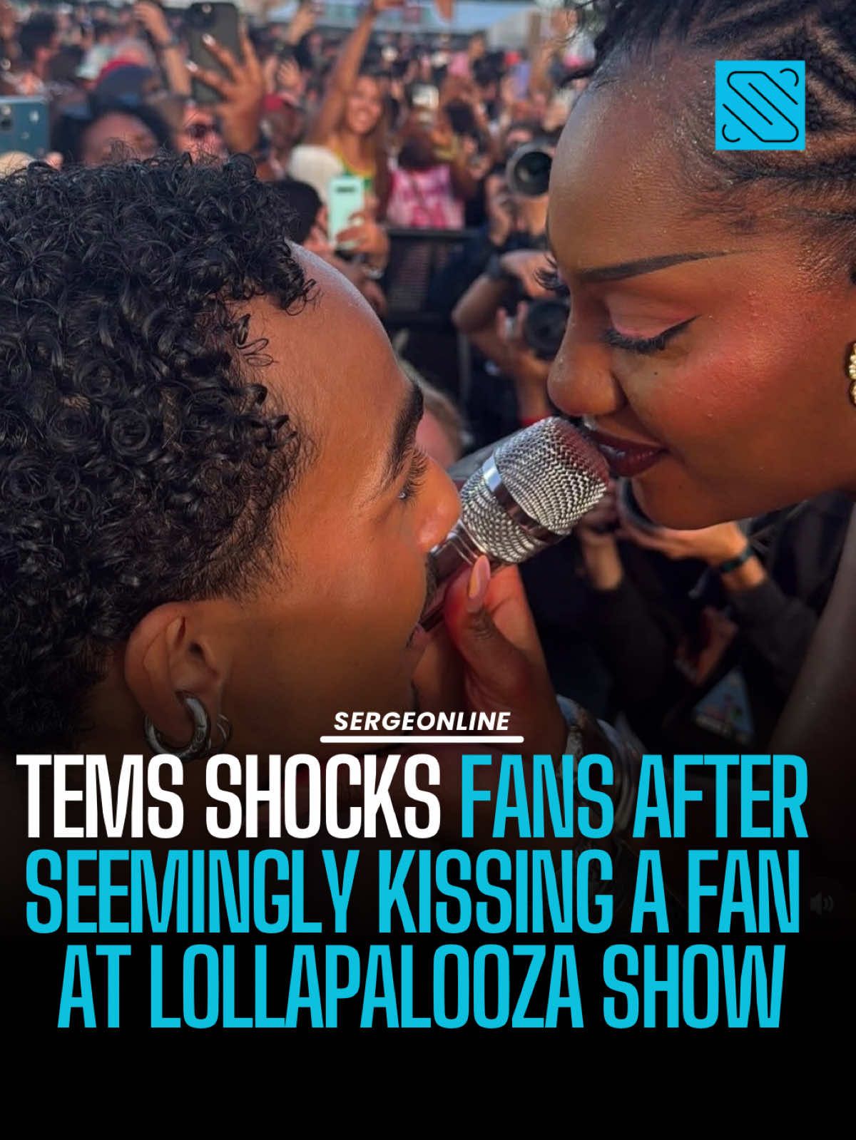 Did Tems just lock lips with a fan mid performance?! 👀 A viral clip from her Lollapalooza set is setting the internet on fire after one camera angle shows what appears to be a kiss between the Nigerian songstress and an excited fan during a crowd interaction. While it’s unclear if it was an actual kiss or just the camera playing tricks on us, fans are already losing it online. Some are calling it a “serve,” others are just shocked. One thing’s for sure Tems knows how to make a moment! #SergeOnline #SergeNews #SergeEntertainment #Tems #Lollapalooza #TemsLive #NaijaNews #AfrobeatsQueen #NigeriaCelebrities