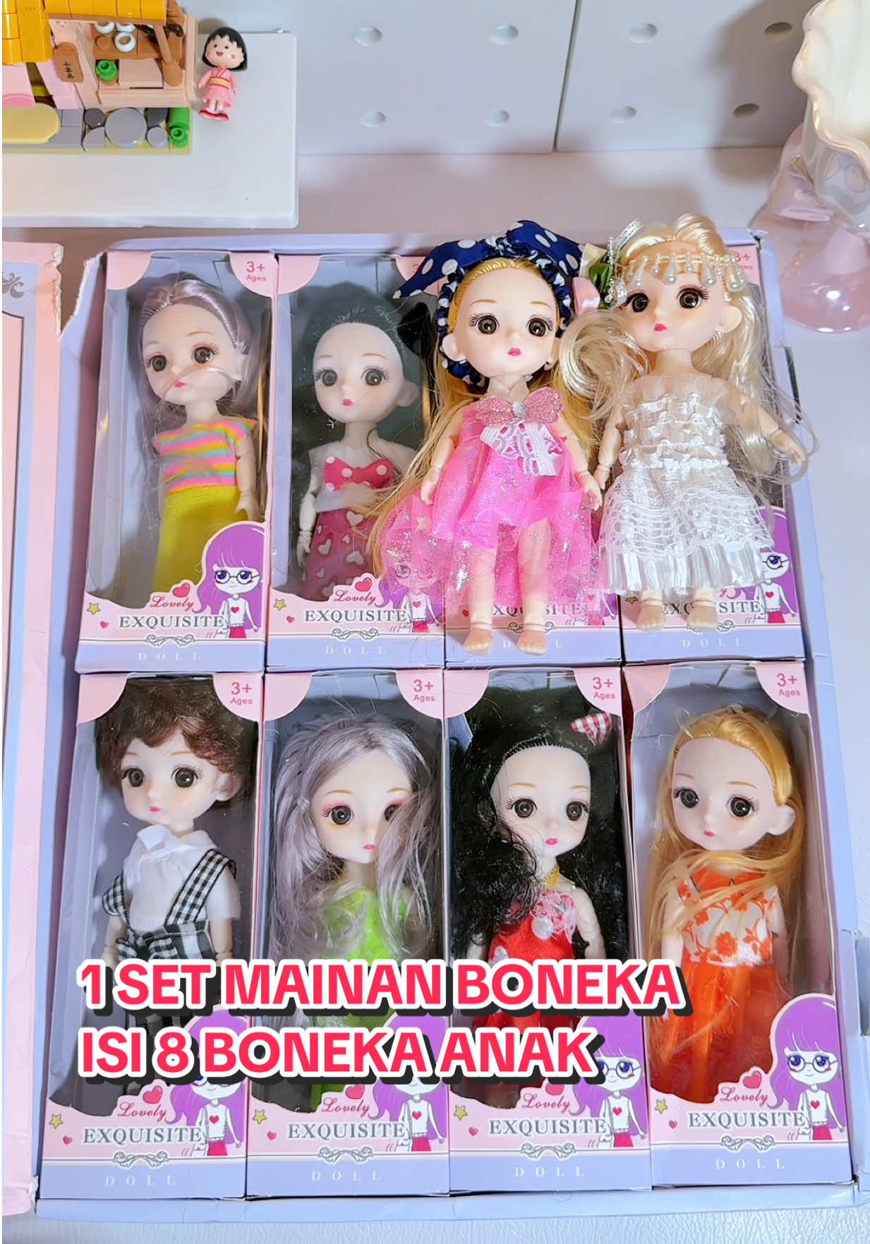 bagian tangan, siku,pergelangan tangan, kaki, kepala.. itu semua bisa diputar ya. bahan plastik boneka nya pun tebal. gemess 🥹 #boneka #mainanboneka #mainananak #idekado 