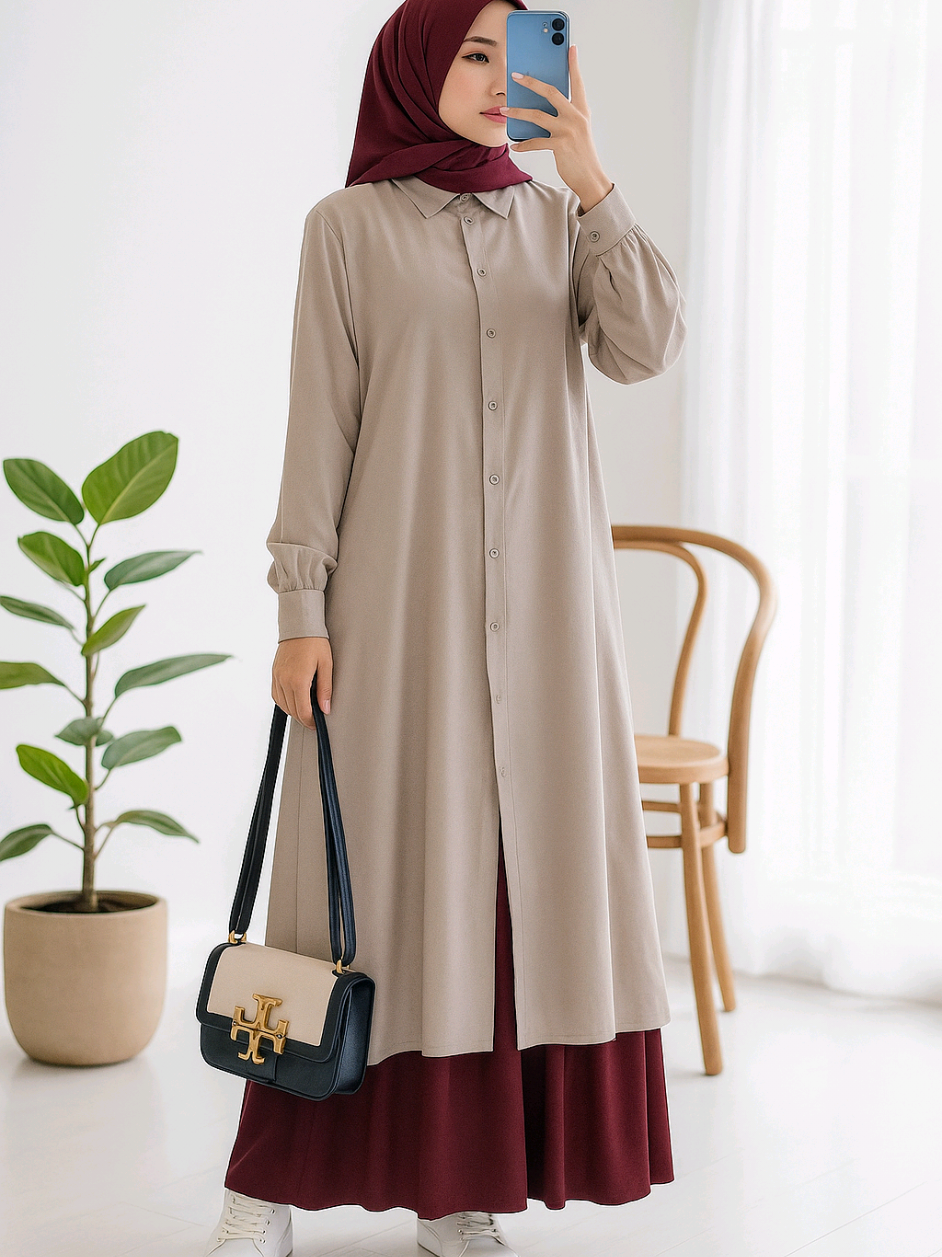 Zalfaoutfit NEYLA long tunik rayon twill Kancing Muslim #zalfaoutfit #tunikmuslim #tunikpanjang #tunikrayon #tunikmodis #tunikbusui #tunikwanitakekinian 