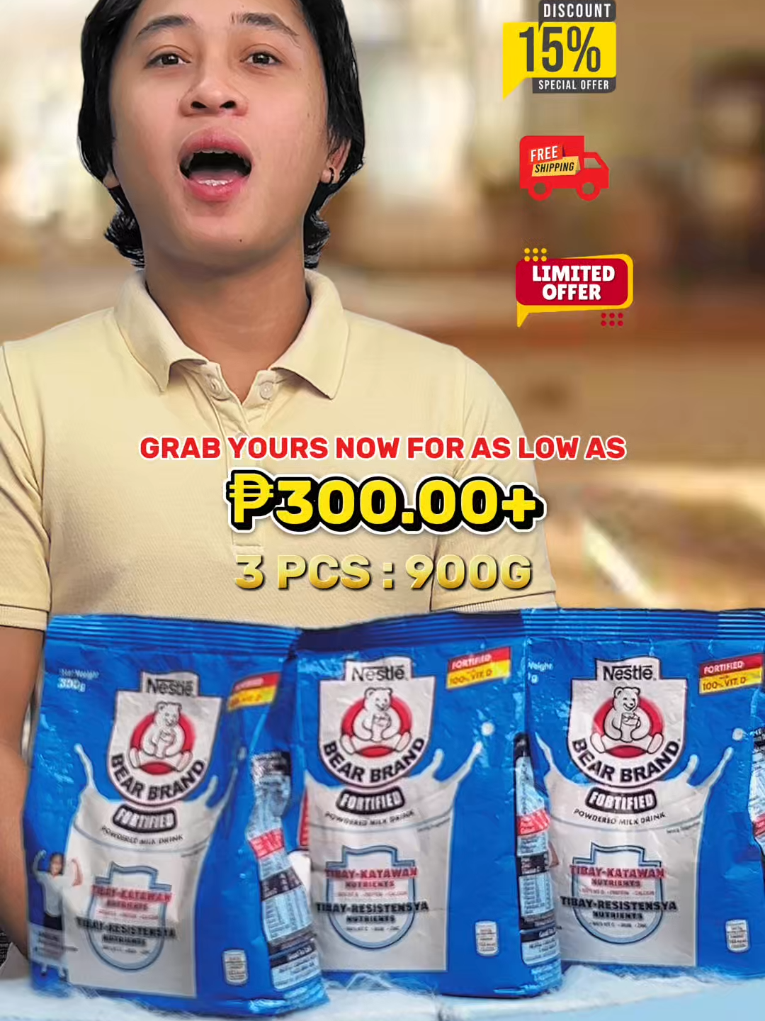 3pcs of 300G BEAR BRAND sa isang check-out! Limited time offer at Bagsak presyo na! #milk #nestle #powderedmilk #bearbrand #bearbrandfortifiedmilk #limitedoffer #sulitfinds #fysavings #fysaving #bagsakpresyo #tipid #freeshipping #packof3 #3pcs