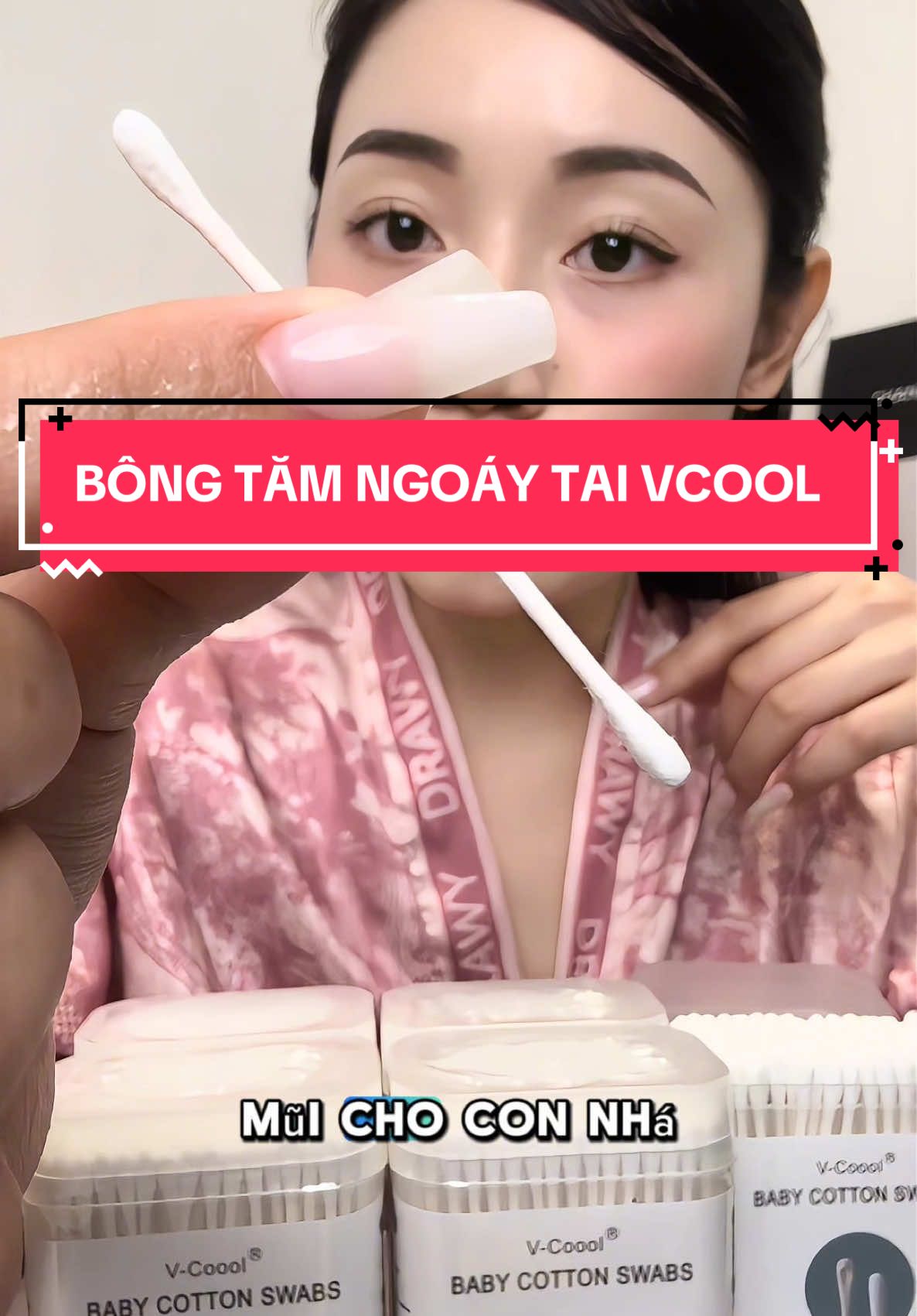 BÔNG TĂM NHỎ VCOOL 2 đầu dùng được cả cho trẻ sơ sịn và người lớn #hoangmymy #bongtamngoaytai #tambongngoaytai #bongngoaytai2dau 