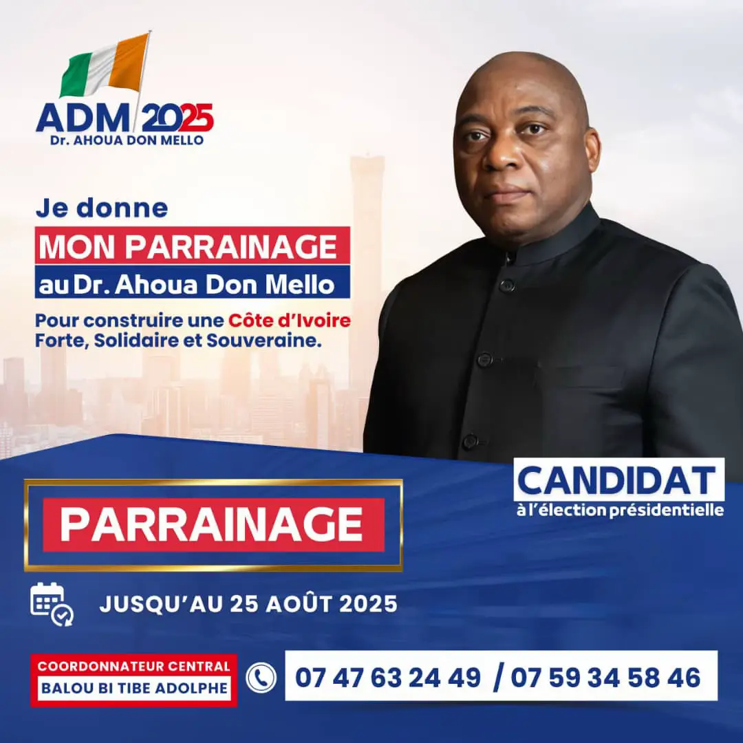 Merci de m’avoir confié la région du Haut Sassandra pour votre parrainage,Monsieur Ahoua Don Mello.  En route pour la conquête du pouvoir d’Etat et pour le changement. #Le_Dê (la foudre ⚡️)