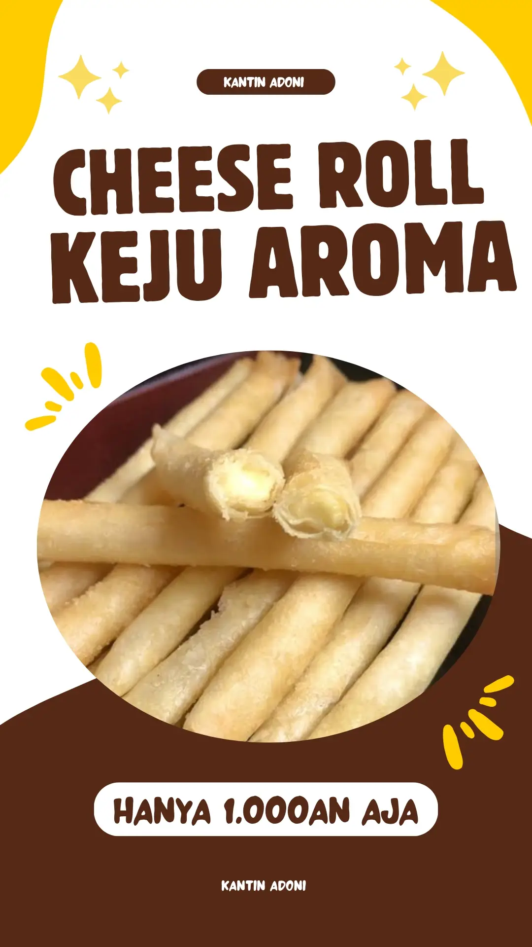 guys menu legend kembali lagi nih bosqu cheese roll atau keju aroma hadir kembali di kantin adoni daaan murah sangat harganya cuma 1000aja asli kejunya gede pokonya nyonyos nyoooo...