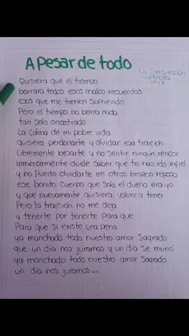 A PESAR DE TODO #apesardetodo #lacombinacionvallenata #escritoamano #letrasdecanciones #paradedicar🙈❤️🙈 #tuletrafavorita #Viral #parati #elcancionero #manoletrayrumba #vallenato 