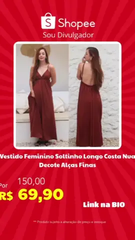 Vestido Feminino Soltinho Longo Costa Nua Decote Alças Finas ❌ DE:  150,00 ✅ POR:  69,90 🔗 COMPRE AQUI: 🚨Pesquise na barra de busca da Shopee por: 👉  BAL-JSD-XVW     📣Você tambem pode encontrar no LINK DA BIO 🚛 Frete grátis para diversas regiões Sujeito a variação de preço e disponibilidade no site; #vestidofeminino #vestidosoltinho #vestidoelegante #vestidolongo #vestido #modafeminina