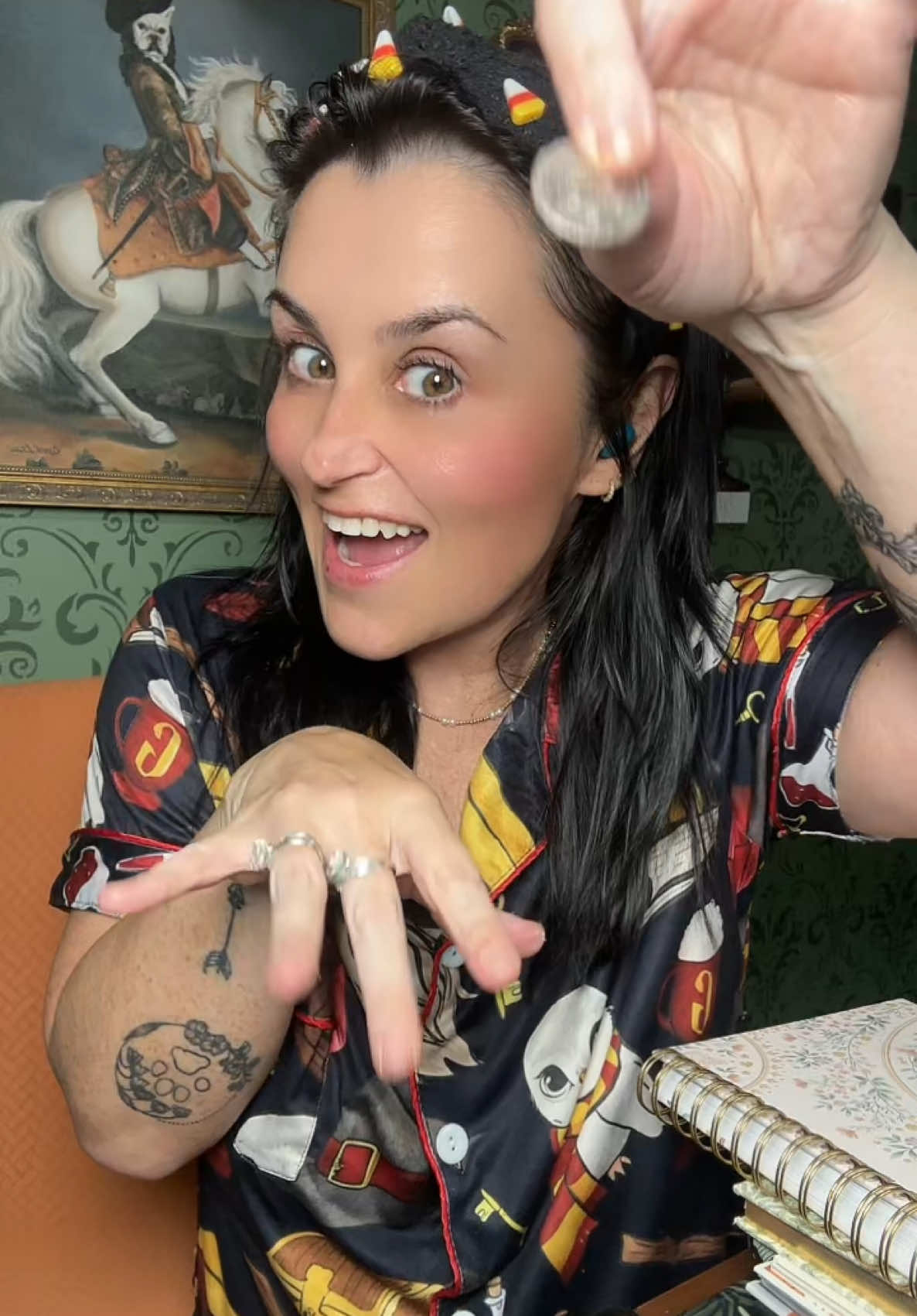 Pajama set! I can’t wear magical pjs without a little ✨MAGIC✨ these are so soft!  #harrypotter #pjs #pajamas #pajamaset #sleepwear #nightime #magic #magictrick #magical #witch #witchesoftiktok #witchyvibes 