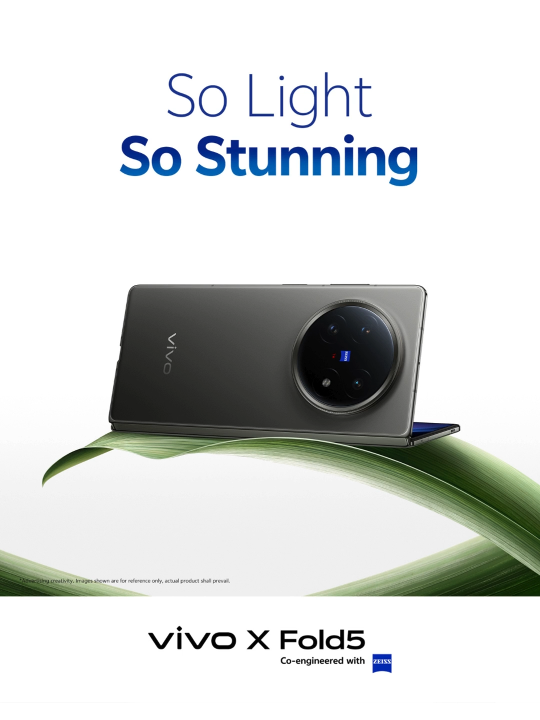 So light, gravity double-checked.​ So slim, feather stepped aside.​ ​ #vivo #vivoXFold5 #SoLightSoStrong