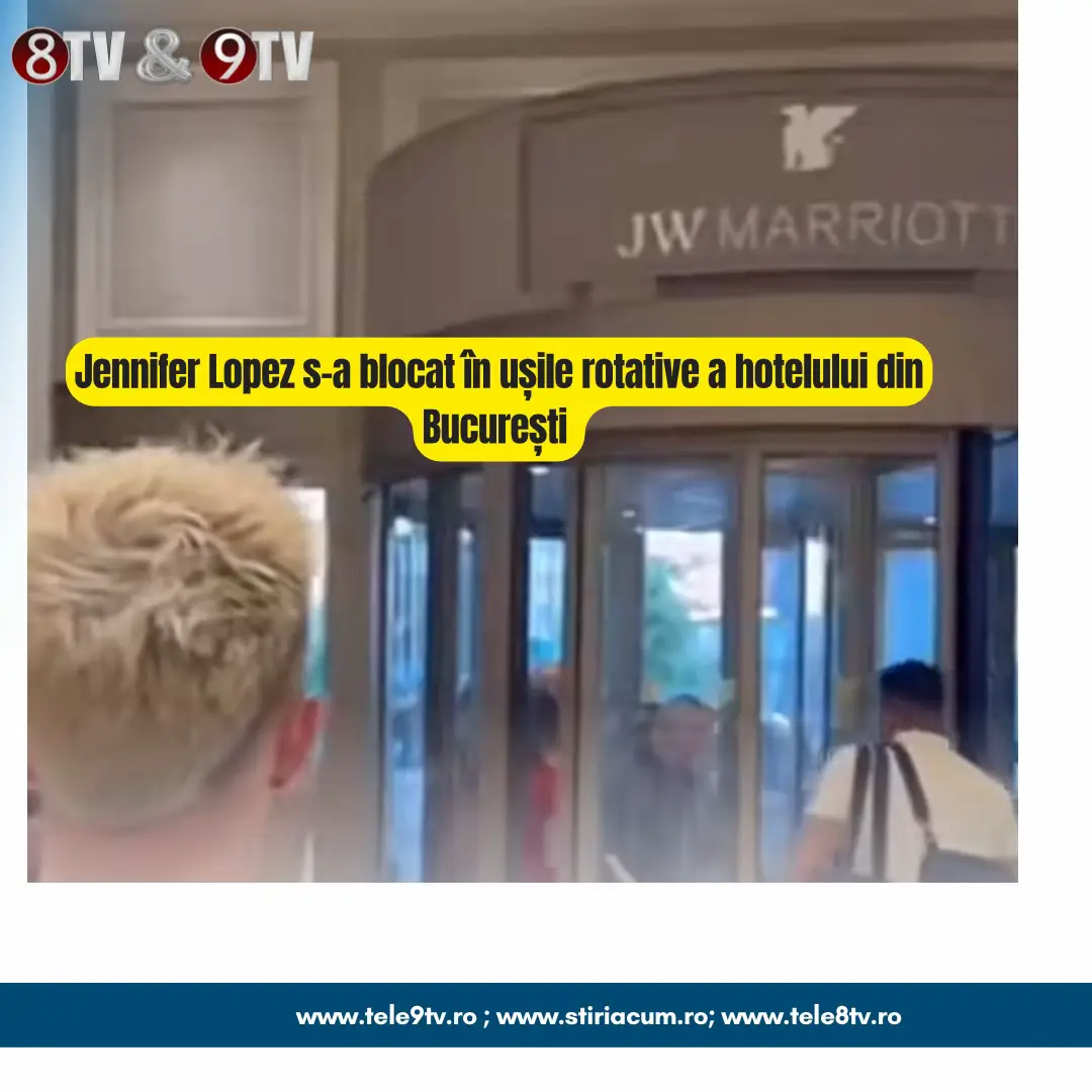 Jennifer Lopez s-a blocat în ușile rotative a hotelului din București  #JenniferLopez #tele9tv #tele8tv 