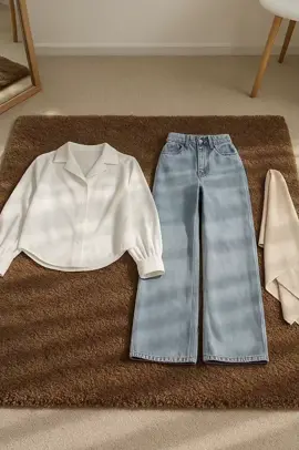 Tampil minimalis dan chic dengan setelan kemeja crip dan celana jeans yang nyaman ini. Sempurnakan untuk gaya kasual atau semi-formall😍✨ #setelanwanita #OOTD  #outfitcantik #onesetwanita 