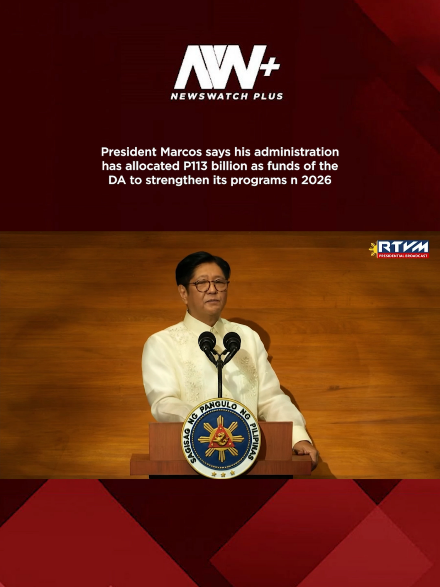 President Bongbong Marcos says his administration has allocated around P113 billion as funds of Department of Agriculture to strengthen its programs in 2026, including the nationwide rollout of the P20 rice next year. Marcos also warned the government will go after erring rice traders and price manipulators. #SONA2025 #newsph #fyp #farmer #BBM #agriculture
