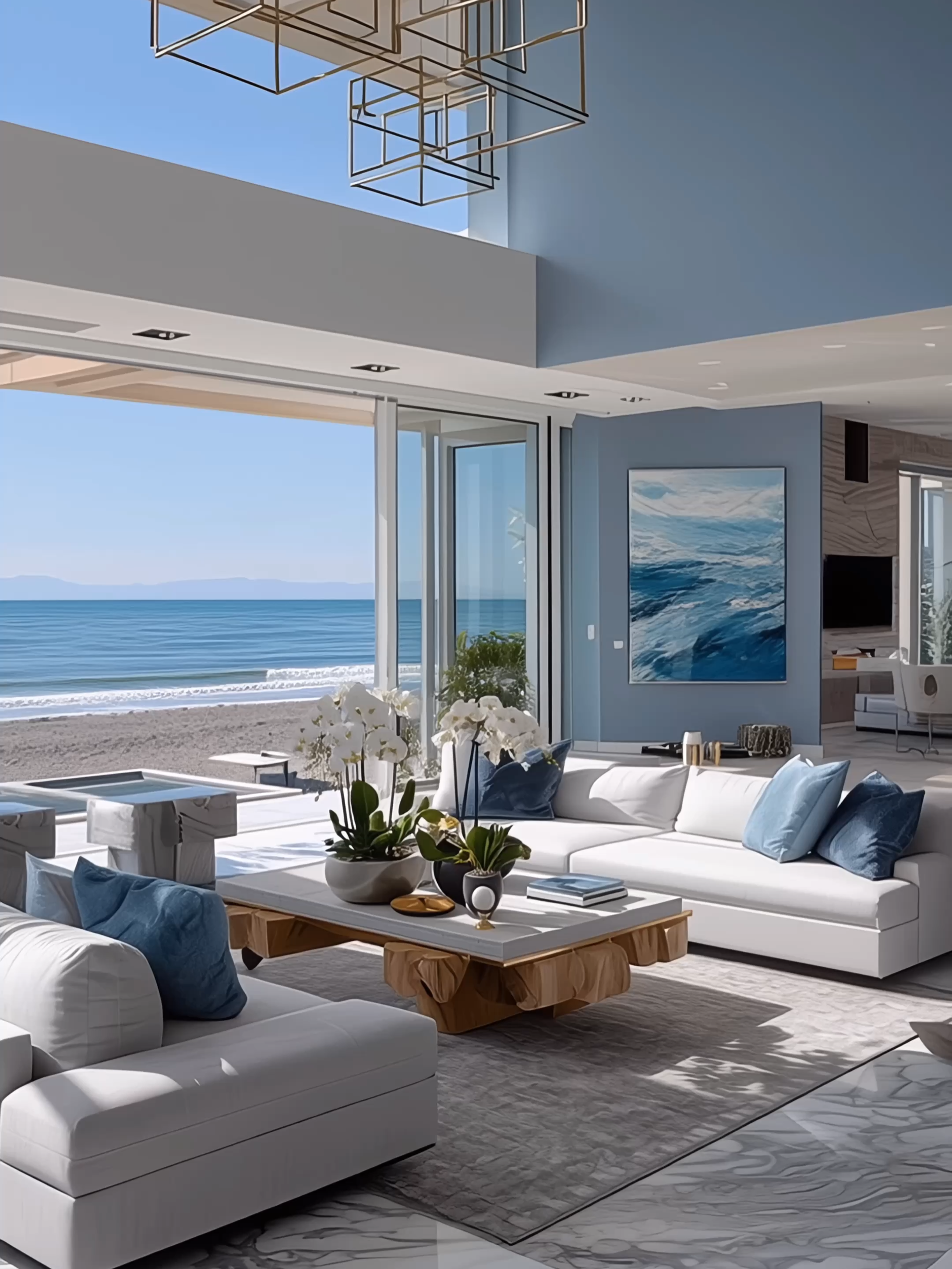 Malibu Beachfront Home Interior Design, Aspire Interiors and Alexander Vaughn Experience authentic Malibu coastal elegance with artisan limewash walls, contemporary brushed brass fixtures, and azure blue accents that capture the essence of California beachfront luxury. From the grand entrance hall to the rooftop terrace, every space reflects sophisticated coastal living at its finest. ✨ Featured Spaces: • Living Room with panoramic ocean views • Gourmet Kitchen with Calacatta Oro marble • Master Bedroom suite with Pacific vistas   • Spa-like Master Bathroom with infinity tub • Home Cinema with state-of-the-art technology • Wine Cellar with climate control • Infinity Pool overlooking the Pacific • Rooftop Terrace with outdoor dining #MalibuMansion #LuxuryInteriorDesign #BeachfrontHome #CalacattaMarble #PacificOceanViews #CoastalDesign #LuxuryHomes #InteriorDesignTour #MalibuRealEstate #HighEndDesign #BeachHouse #CaliforniaLuxury #OceanViewHome #LuxuryArchitecture #InteriorInspiration #MalibuStyle #BeachfrontDesign #LuxuryHomeTour #CoastalInteriors #PremiumDesign