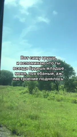 Вот сижу грущу,  и вспоминаю что ты  всегда будешь младше  меня, лох ебаный, аж настроение поднялось 