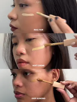 Real Skin 𝙘𝙤𝙣𝙘𝙚𝙖𝙡𝙚𝙧 collection swatched on three different skin-tones. #herbeauty #realskin 