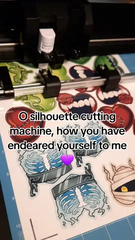 it's such a good little machine. also showing off my new stickies! #cuttingmachine #silhouettecameo #stickers #monsterlover #BookTok #arttok #smallbiz 