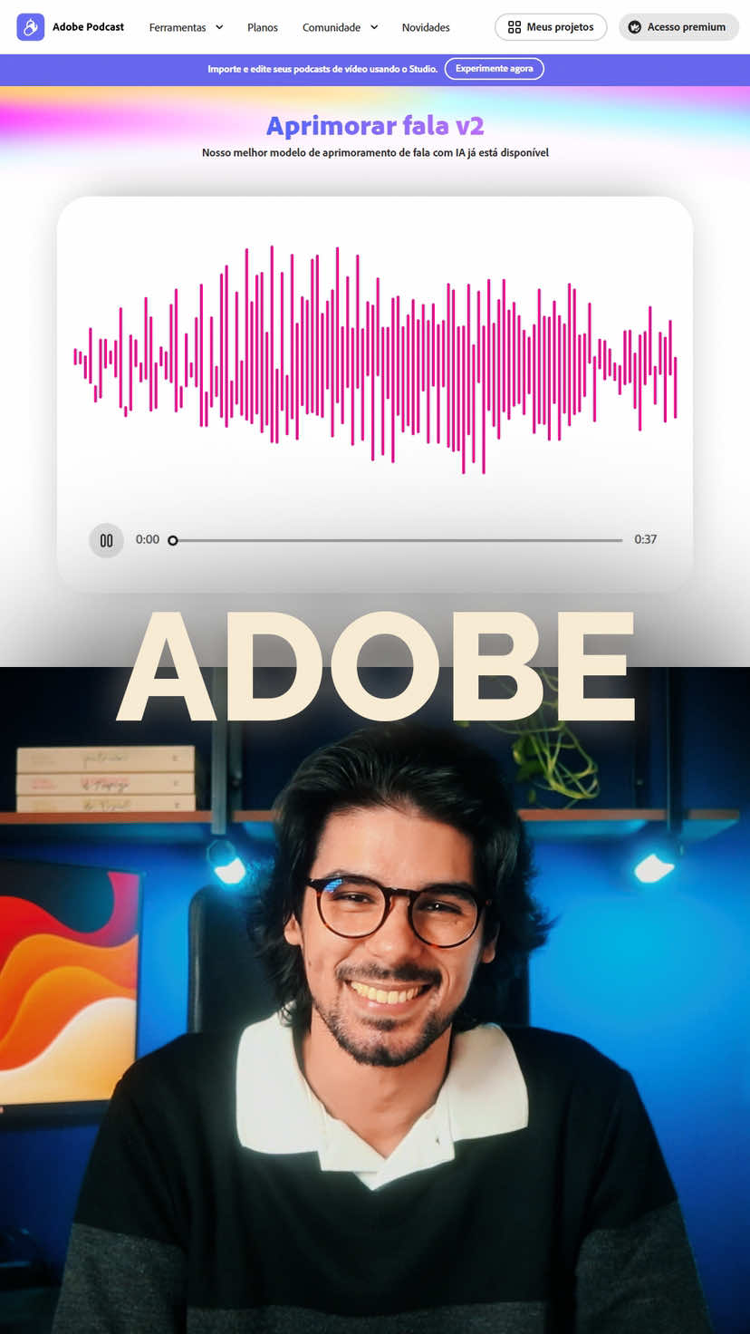 🚨 Deixei o LINK NA BIO! 🎧 Tá ouvindo isso aqui? Esse som de estúdio profissional saiu de um áudio zoado — com só alguns cliques. E olha como é fácil fazer igual: 1️⃣ Vai no site do Adobe Podcast 2️⃣ Clica em “Meus Projetos” e sobe seu vídeo 3️⃣ Vai em Filtros, ativa o aprimoramento de fala 4️⃣ Ajusta a intensidade do efeito 5️⃣ Baixa e pronto! 🔥 O áudio sai limpo, nítido e com cara de podcast. E o melhor: dá pra testar de graça por 30 dias. 👉 Comenta 
