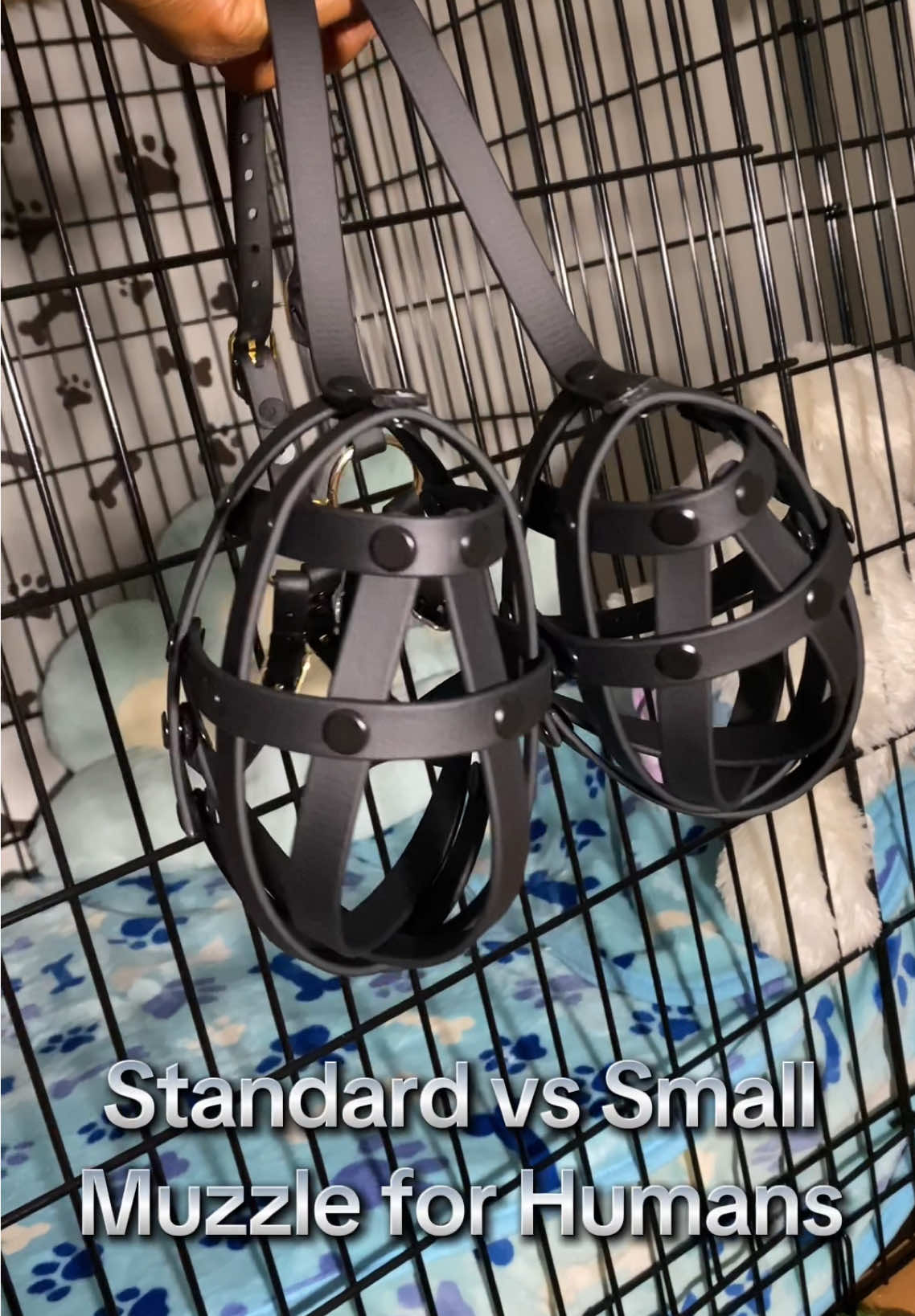 Standard vs Small sized classic hardware face muzzles in black. Etsy shop link in profile bio🖤