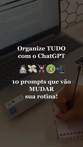 10 PROMPTS PARA ORGANIZAR SUA VIDA COM O CHATGPT ✅ 1. Rotina inteligente: “Crie uma rotina diária realista para mim, com horários para acordar, trabalhar/estudar, comer, descansar e cuidar de mim. Tenho [X horas] disponíveis e quero incluir [atividade que você faz, ex: treino ou estudos].” 2. Planner semanal: “Monte um planner semanal com 3 prioridades por dia e pequenas metas que me ajudem a manter o foco sem sobrecarregar.” 3. Organização de contas: “Me ajude a organizar minhas contas do mês (água, luz, internet, etc.) em uma tabela com data de vencimento, valor e status de pagamento.” 4. Lembrete de aniversários: “Crie uma lista de aniversários importantes (amigos, família) com sugestões de mensagens rápidas para eu enviar no dia.” 5. Controle de tarefas: “Crie uma lista de tarefas para hoje com base no método ‘priorize, organize e descarregue a mente’. Quero algo prático e direto.” 6. Metas de vida: “Me ajude a listar 3 metas de curto prazo, 3 de médio e 3 de longo prazo, e me diga um passo inicial para começar cada uma.” 7. Rastreador de Hábitos: “Crie uma tabela para eu monitorar meus hábitos saudáveis (água, sono, treino, leitura). Quero uma visualização simples e semanal.” 8. Momento de autocuidado: “Me dê 5 ideias de autocuidado que eu possa fazer em menos de 20 minutos e que tragam alívio mental.” 9. Decisão difícil: “Estou em dúvida sobre [coloque a situação]. Me ajude a organizar os prós e contras e pensar com clareza.” 10. Destralhar a vida: “Me ajude a organizar minha vida digital e física. Quero dicas práticas para limpar meu celular, armário e rotina.” #rotina #chatgpt #produtividade #inteligenciaartificial #organizacao #foryou #foryoupage #fyp 
