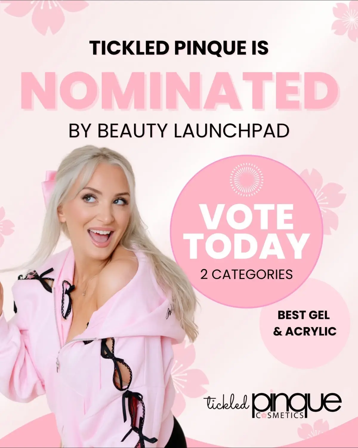💖 VOTING IS OPEN! 💖 We’re so excited to share that Tickled Pinque has been nominated in the 2025 Readers' Choice Awards by Beauty Launchpad! 🎉 ✨ Best Gel Polish Line ✨ Best Acrylic System Voting is officially OPEN and closes Sept 12 at 6 PM EST ⏰ We need our Tickled Pinque community to show up BIG and spread the love 💌 Let’s show the world just how powerful this nail fam really is 💅Tap the link in bio and cast your vote today! 💖💖💖 #VoteTickledPinque #BeautyLaunchpadAwards #ReadersChoice2025 #TickledPinqueNails #nailcommunityfyp 