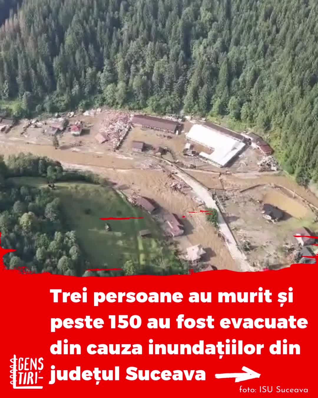 Un bărbat de 66 de ani și două femei de peste 80 de ani au murit în urma inundațiilor din județul Suceava. De duminică seara, când a început viitura, aproximativ 175 de persoane au fost evacuate de echipajele de intervenție, dintre care 95 cu elicopterele și restul pe cale terestră, potrivit Prefecturii Suceava. Localitățile cel mai grav afectate au fost Broșteni, Neagra, Darmoxa, Holdița, Lungeni, Cotârgaș, Frasin, Ostra, Stulpicani și Slatina. În total, peste 2.500 de persoane au fost afectate de inundații în județ, conform autorităților locale. În Broșteni, aproape jumătate dintre locuințe au fost evacuate, iar drumurile comunale au fost serios avariate. „Avem sate măturate de apă și drumuri distruse. (...) Pericolul nu a trecut”, a transmis primarul orașului, Alexandru Hurjui. Și județul Neamț a fost lovit de inundații, după ce Bistrița a înregistrat un nivel de debit record, de 534 de metri cubi pe secundă. Aproape 900 de persoane au fost evacuate din comunele aflate în apropierea râului, dar, potrivit autorităților locale, nu s-au înregistrat decese. Au fost mobilizate echipe ale Inspectoratului pentru Situații de Urgență Suceava, Jandarmeriei, Poliției, Salvamontului, dar și personal local, alături de cinci elicoptere ale Inspectoratului General de Aviație al Ministerului Afacerilor Interne. Ministra Mediului, Diana Buzoianu, a convocat Comitetul pentru Situații de Urgență și a cerut acțiuni rapide pentru salvarea de vieți și limitarea pagubelor. Administrația Națională de Meteorologie a emis ieri un cod roșu de vijelii pentru 29 de localități din Suceava, două din Botoșani și una din Neamț, alături de alte coduri galbene și portocalii pentru furtuni. #Genștiri #știri #tineri #furtuna #inundatie #Suceava #Brosteni #Neagra #Neamț #Bistrița #Botoșani #ISU #pompieri #jandarmi #România